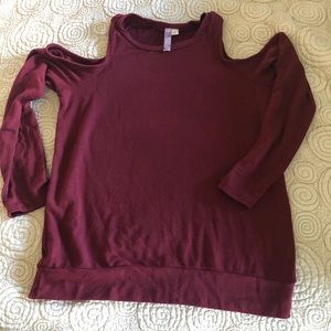 Cold shoulder shirt- RED WINE